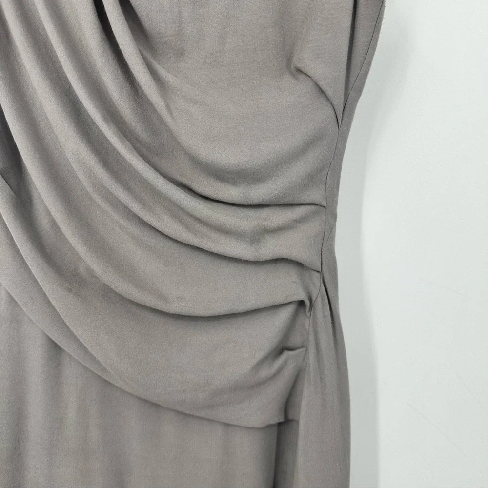 Helmut Draped Silk Gray Sleeveless Scoop Neck Midi Length Dress Size 0 - Picture 2 of 8